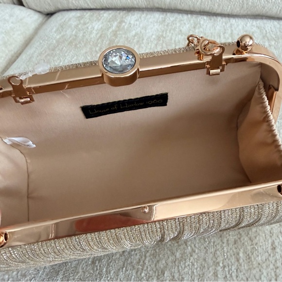 House of Harlow 1960 Shimmering Gold Pleated Textured Clutch Bag - Picture 6 of 9